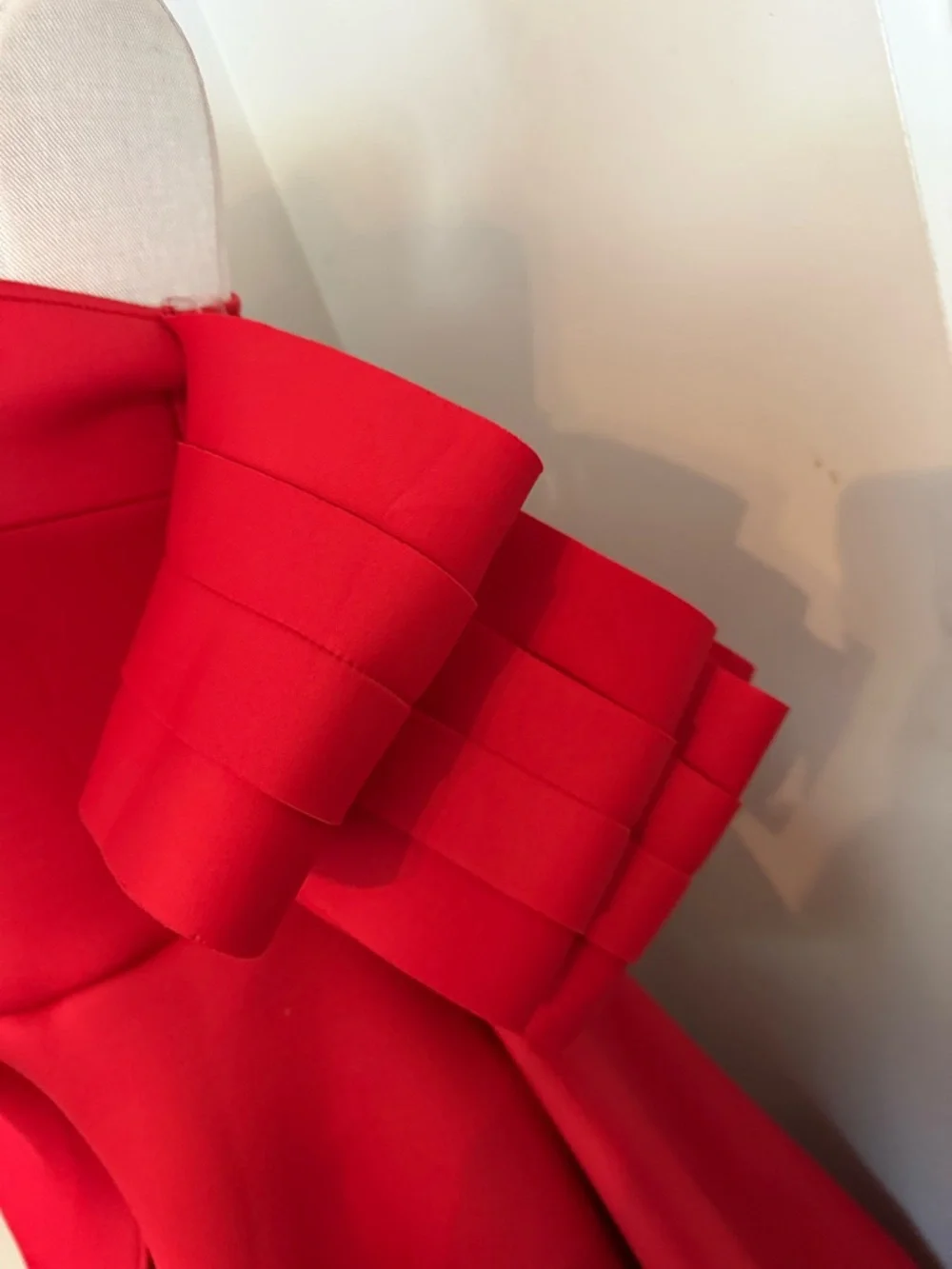 Off-Shoulder Red High-Low Ruffle Formal Dress - Picture 6 of 13